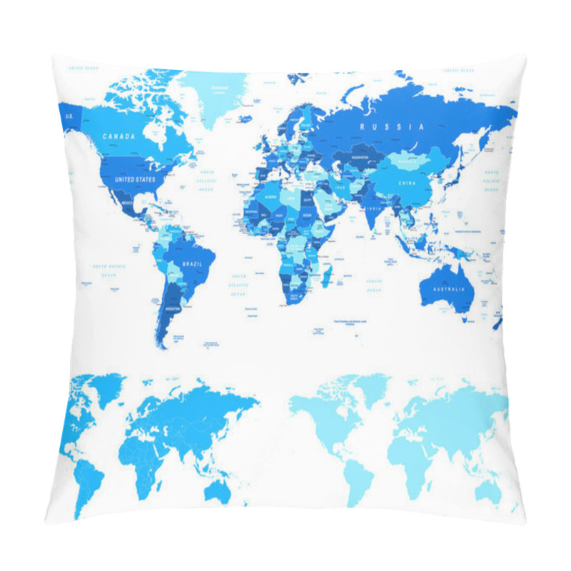 Personality  Blue World Map - Borders, Countries And Cities - Illustration Pillow Covers