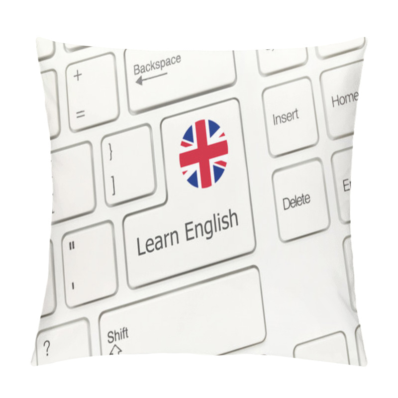 Personality  White Conceptual Keyboard - Learn English (key With National Fla Pillow Covers