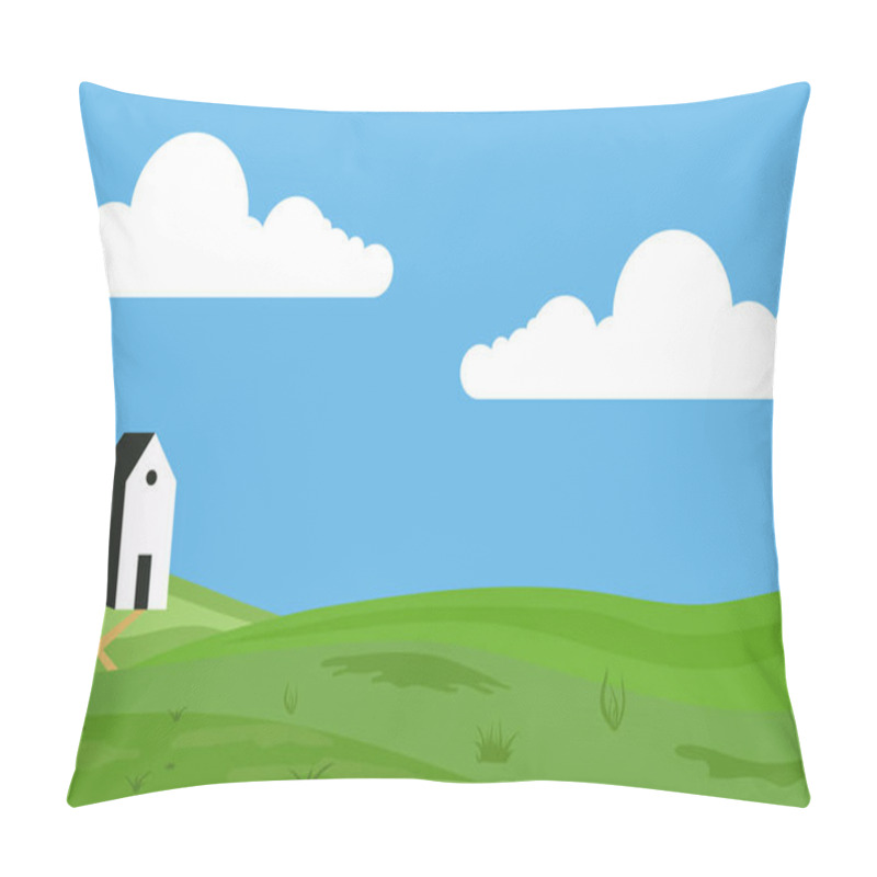 Personality  Vector Illustration Of Fields Landscape With A Green Hills, Blue Sky, And Forest In Flat Style. Rural Landscape. Vector Illustration Pillow Covers