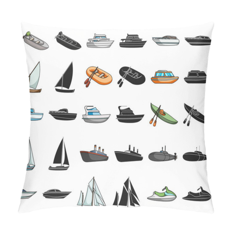 Personality  Water And Sea Transport Cartoon,black Icons In Set Collection For Design. A Variety Of Boats And Ships Vector Symbol Stock Web Illustration. Pillow Covers