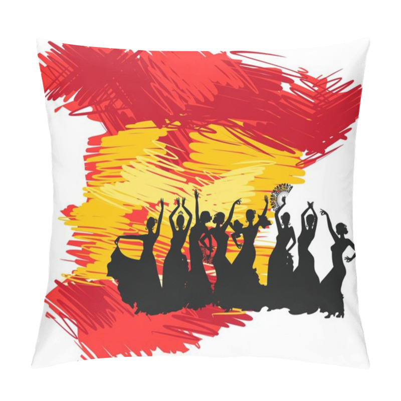 Personality  Silhouette Flamenco Dancer Over Spanish Flag Map Background Pillow Covers