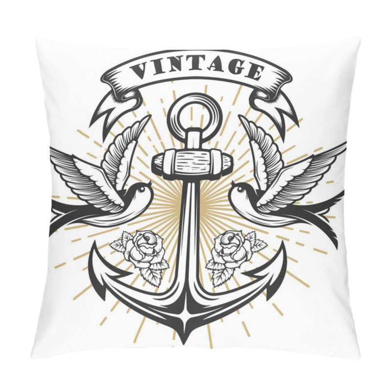 Personality  Old School Style Swallow Illustration With Anchor. Tattoo Style Illustration.  Pillow Covers