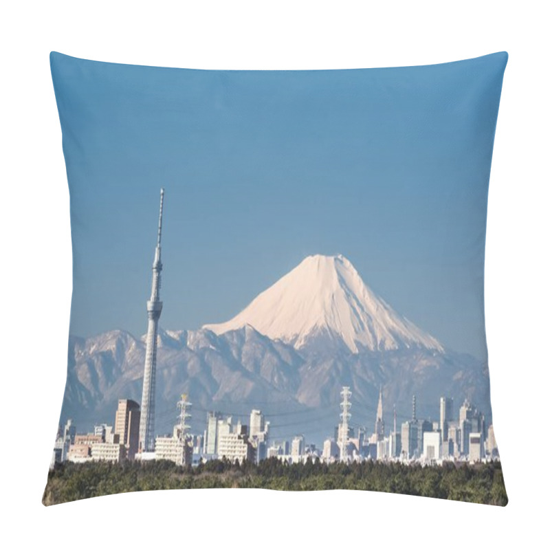 Personality  Tokyo City View , Tokyo Sky Tree With Tokyo Downtown Building And Winter Mountain Fuji In Background Pillow Covers