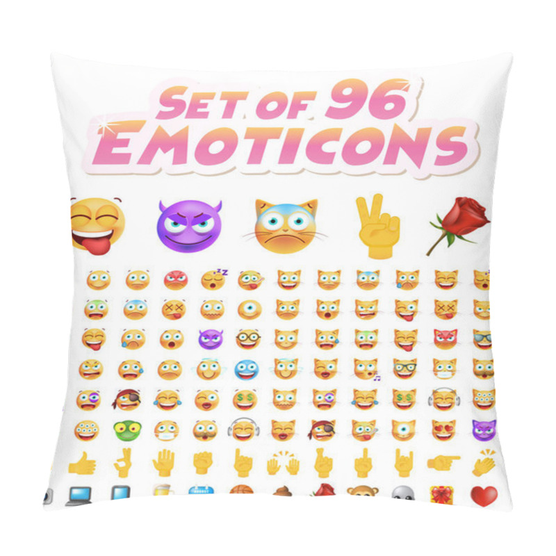 Personality  Set Of 96 Cute Emoticons On White Background. Isolated Vector Illustration Pillow Covers