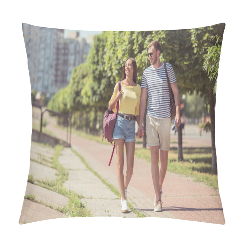 Personality  Multiethnic Couple Walking In Park Pillow Covers