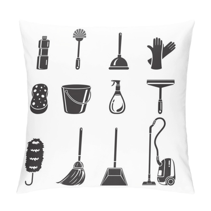 Personality  Cleaning, Home Appliances Icons Set, Monochrome Pillow Covers