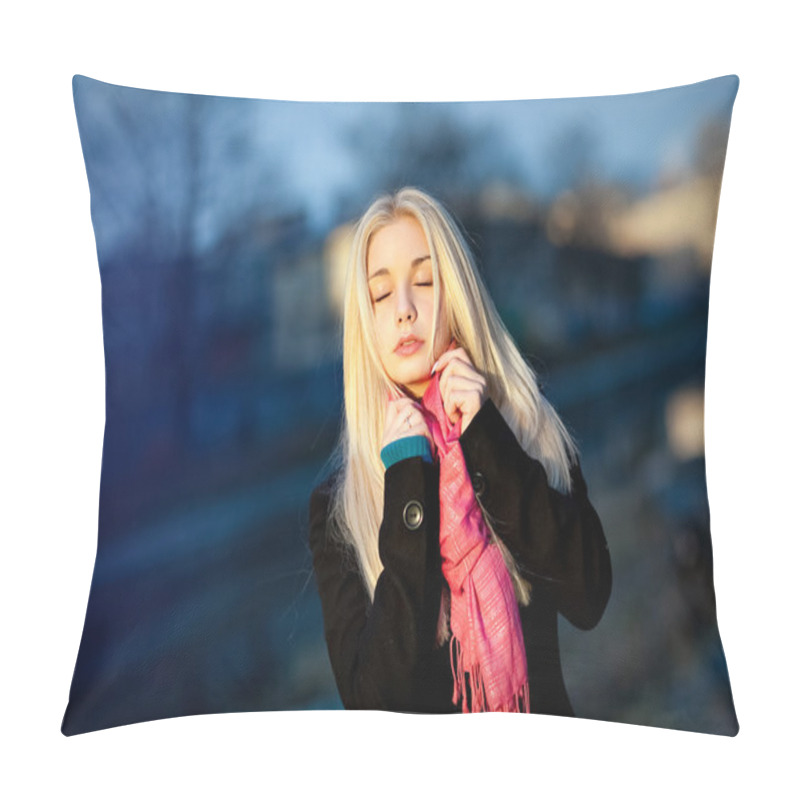 Personality  Portrait Of Beautiful Sensual Girl With Thick Blond Hair, Eyes C Pillow Covers