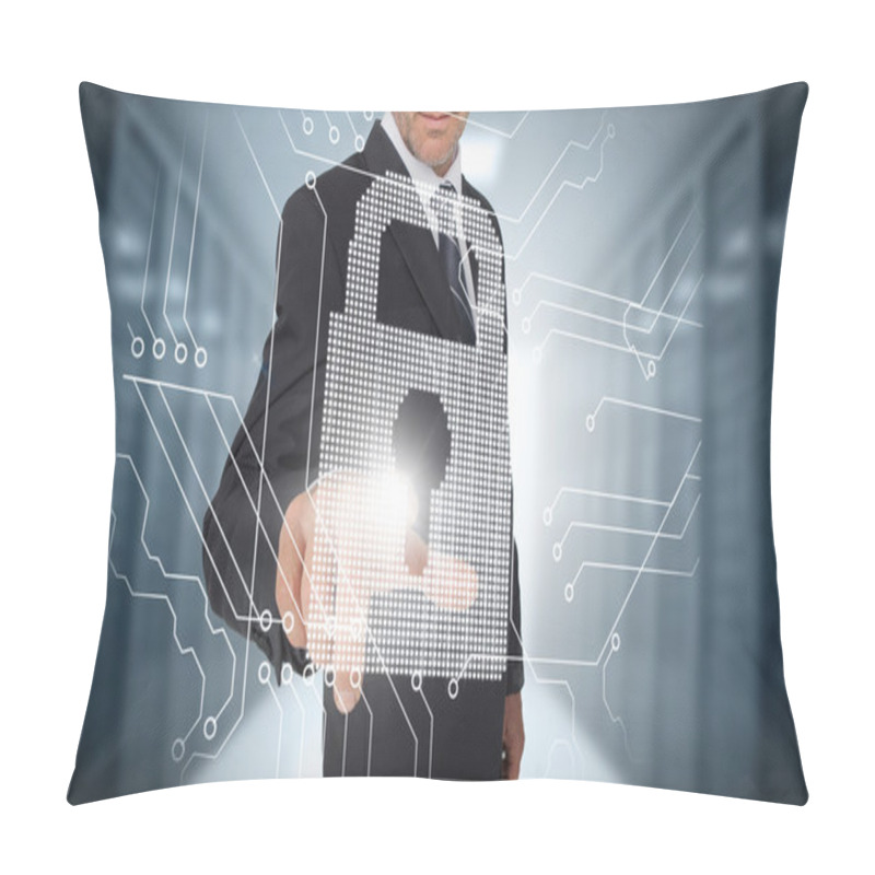 Personality  Businessman Selecting A Futuristic Padlock Pillow Covers