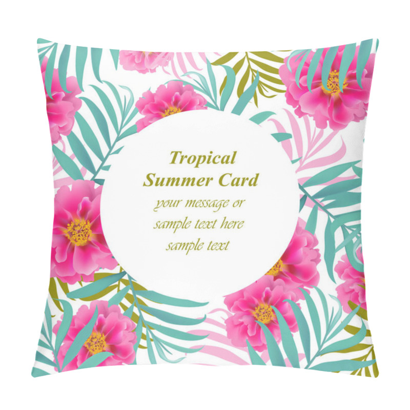 Personality  Tropical Vector Floral Round Card. Summerl Template Design With Palm Leaves And Exotic Flowers Pillow Covers