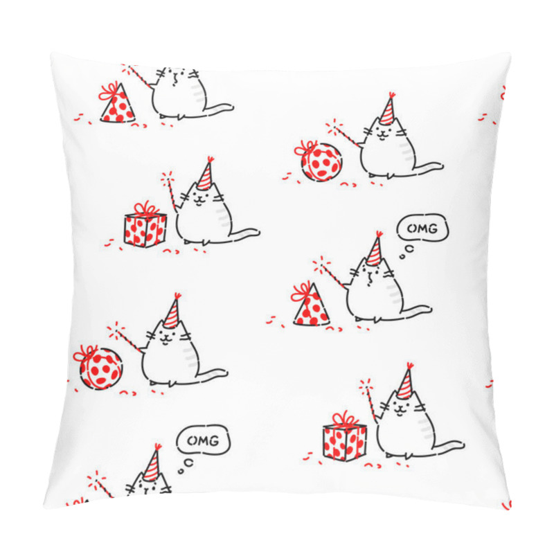 Personality  Cartoon Funny Cat, Pattern, Ornament. Vector Flat Illustration. The Character Is Isolated On A White Background. Ornament, Pattern For Fabric. Funny Kitty For The Site And Postcards. Mascot. Pillow Covers