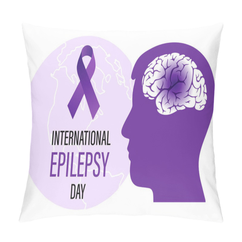 Personality  World Epilepsy Day. Human Silhouette, Brain And Purple Ribbon. Medical Healthcare Concept. Awareness Poster, Banner, Vector Pillow Covers