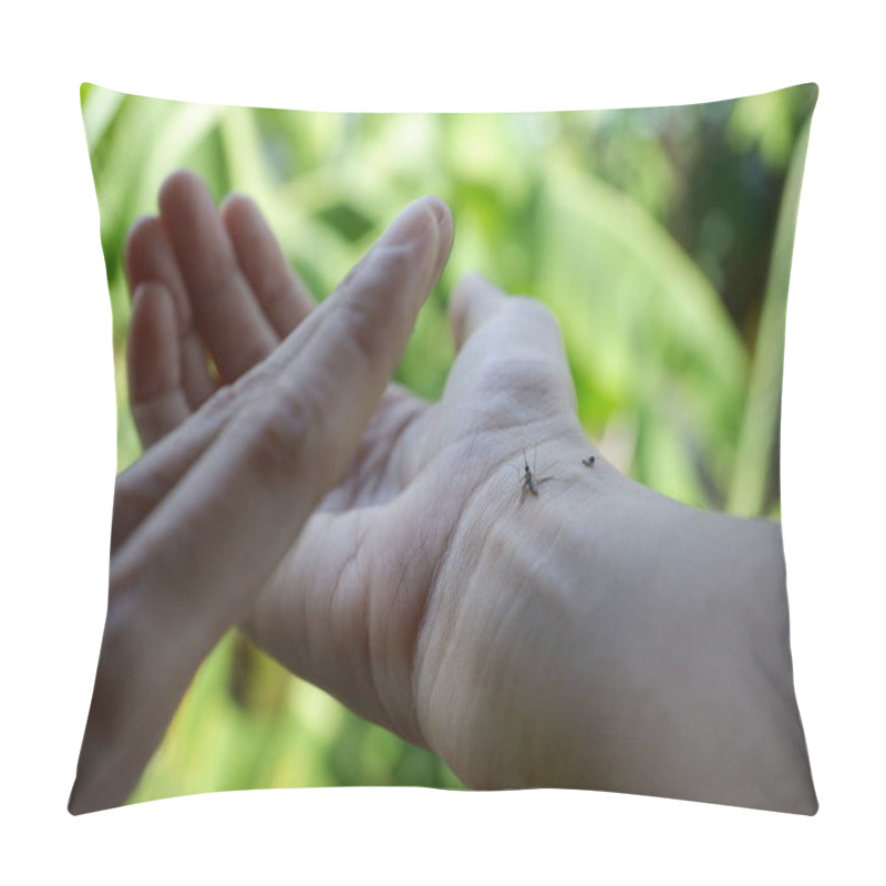 Personality  Aedes Mosquito Bites On The Arm And Blur Background Pillow Covers