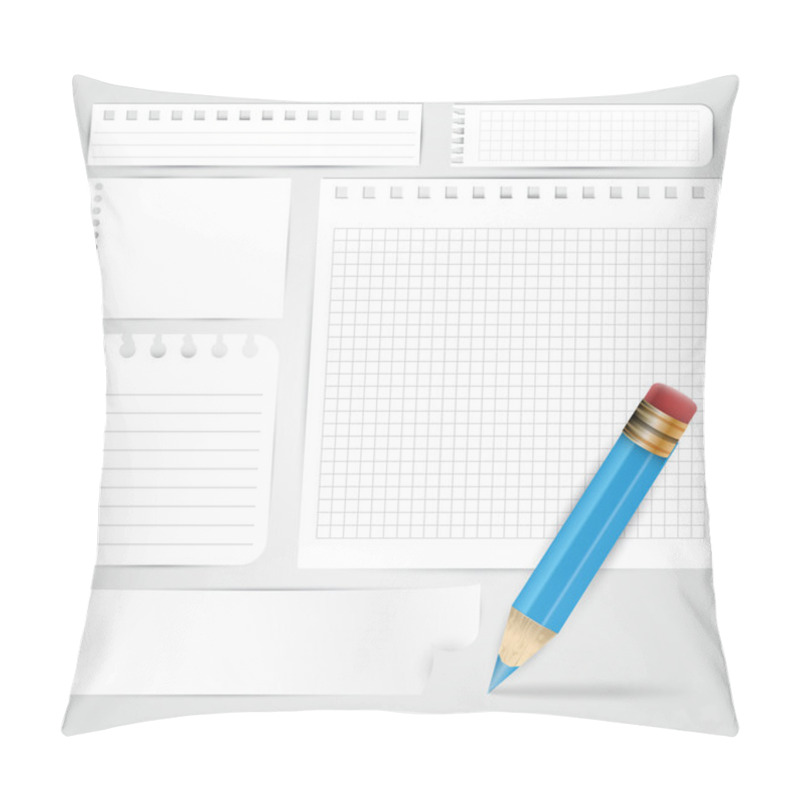 Personality  Blue Pencil And Paper Sheets On Grey Background - Vector Pillow Covers