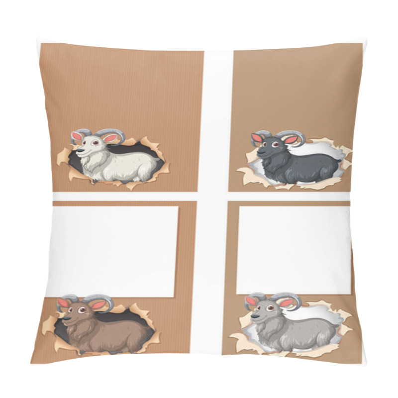 Personality  Illustration Of Rams Peeking Through Torn Paper Pillow Covers