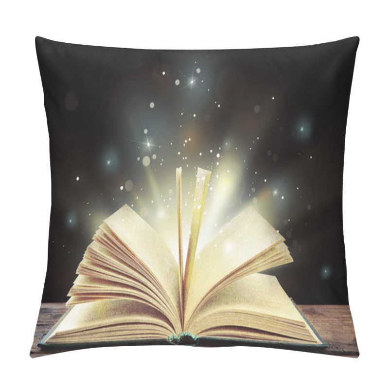 Personality  Magic Light Emanating From Open Old Book On Table Pillow Covers