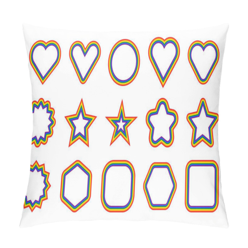 Personality  LGBT Flag. Circle, Star, Hexagon, Heart, Square Shapes With Frame In Rainbow Colors. Set Of Signs For Use In LGBTQI Pride Event, LBGT Pride Month Or Gay Pride Symbol. Vector Illustration Pillow Covers