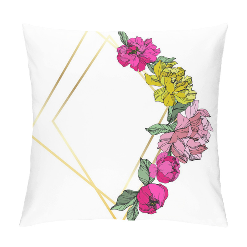 Personality  Vector Pink And Yellow Peony. Floral Botanical Flower. Engraved Ink Art. Frame Border Ornament Square. Pillow Covers