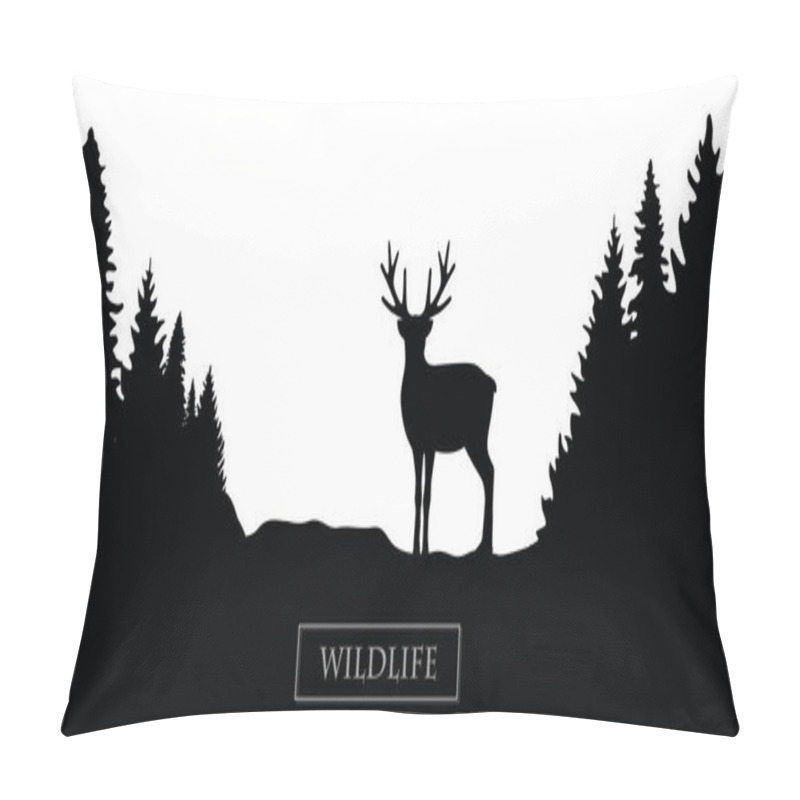 Personality  Wildlife Reindeer Silhouette Forest Landscape Black And White Pillow Covers