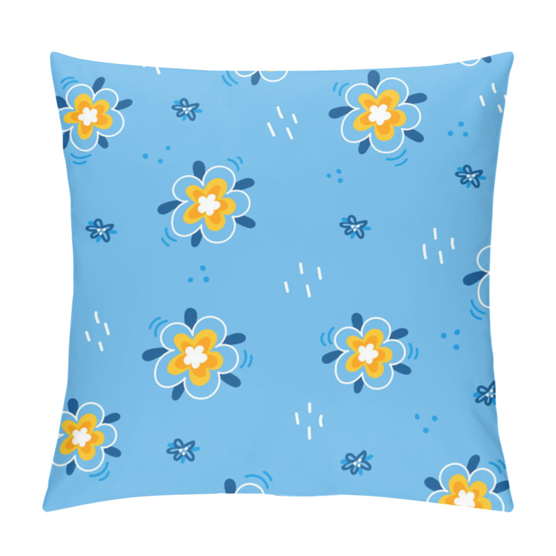 Personality  Elegant Seamless Pattern Featuring Dark Blue And Yellow Floral Designs On A Light Blue  Background, Perfect For Summer Or Spring Fabric And Print Projects Pillow Covers