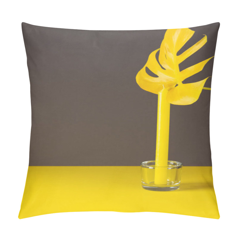 Personality  Yellow Tall Candle On A Trendy Gray-yellow Background Pillow Covers