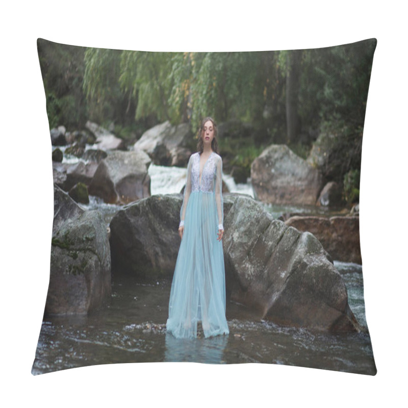 Personality  The Tale Of The Mermaid. Tale Of The River Nymph. Girl In A Blue Dress By The River. Photosession In Altai Pillow Covers