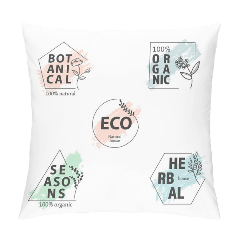 Personality  Botanical Logo Outline Drawing Vecctor In Set Pillow Covers