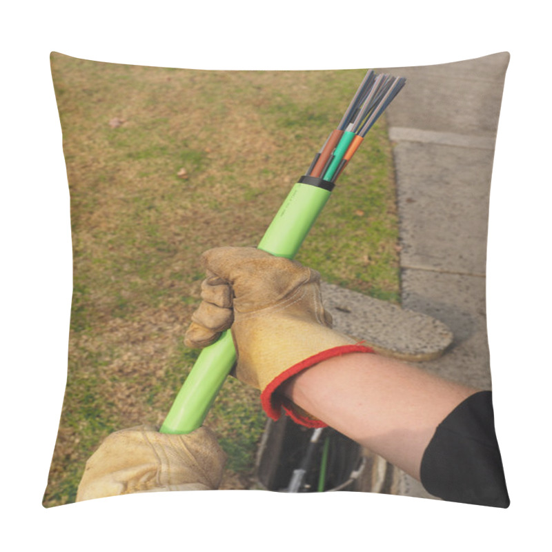 Personality  Cable Installer Holding Fiber Optic Cable Pillow Covers