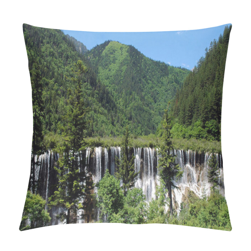 Personality  Juizhaigou (Nine Villages Valley) In Sichuan, China. View Of Nuorilang Waterfall. Juizhaigou Is A Popular Tourist Destination In China Famous For Its Waterfalls, Lakes And Scenic Beauty. Pillow Covers