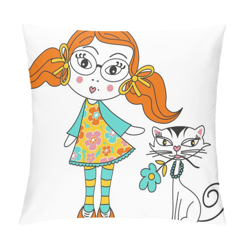 Personality  Girl And Cat Pillow Covers