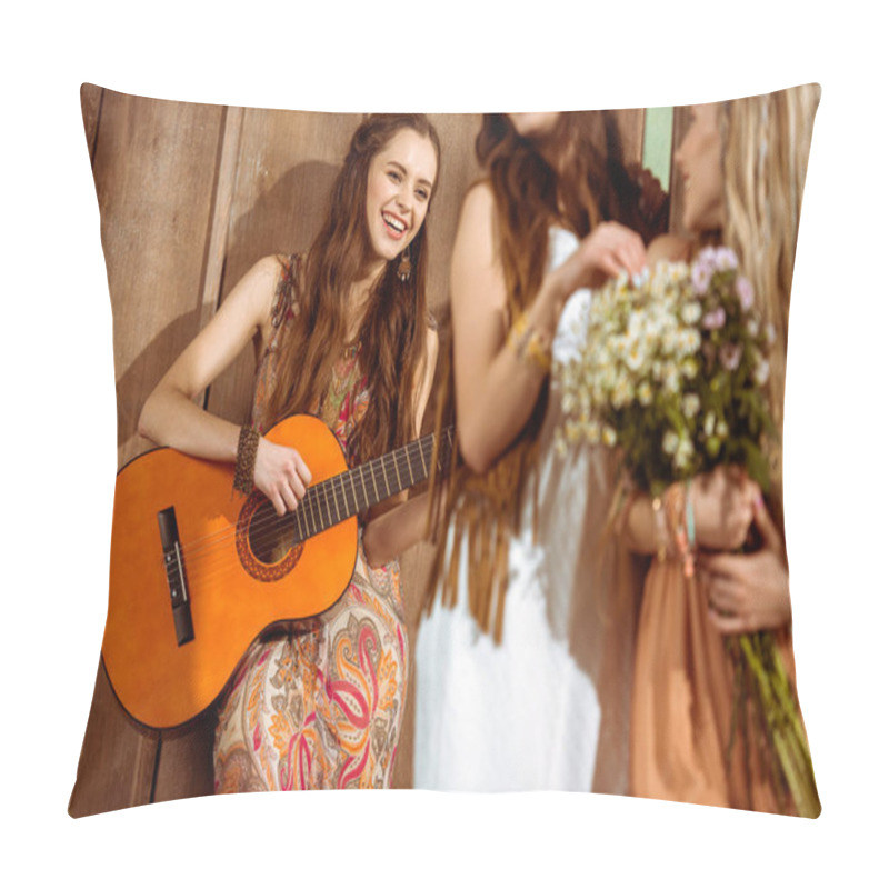 Personality  Bohemian Woman Playing Guitar Pillow Covers