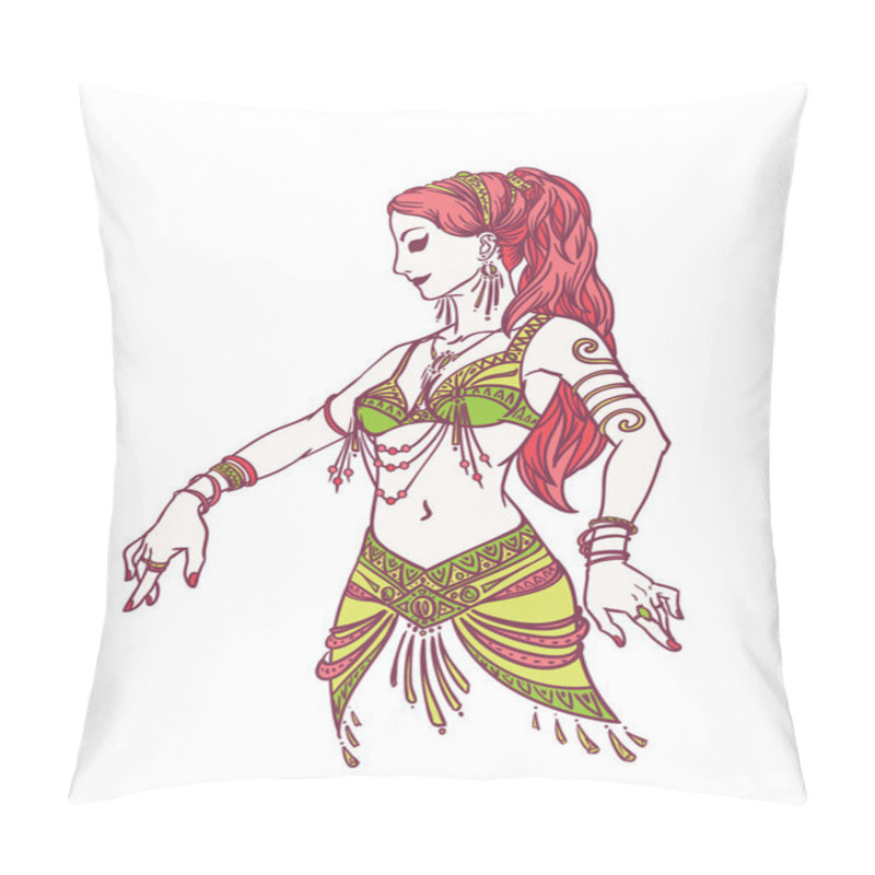 Personality  Tribal Dancer Or Belly Dancer Girl In Hand Drawn Style. Vector Illustration For Your Design. Pillow Covers