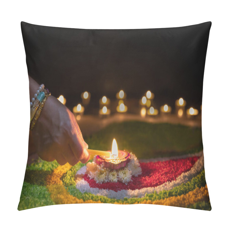 Personality  Clay Diya Lamps Lit During Diwali Celebration, Diwali, Or Dipawali, Is India's Biggest And Most Important Holiday. Pillow Covers