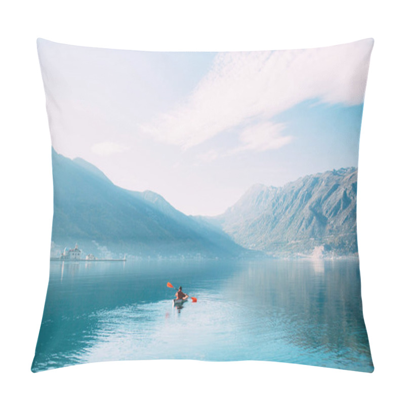 Personality  Kayaks In The Lake. Tourists Kayaking On The Bay Of Kotor, Near Pillow Covers