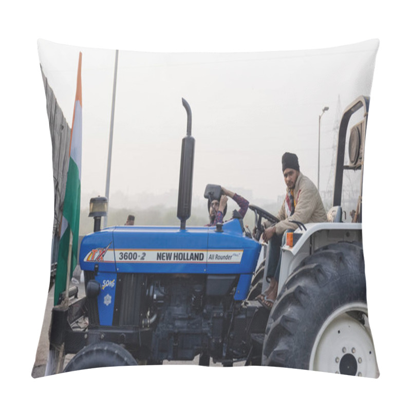 Personality  NEW DELHI, INDIA, DECEMBER 2020 : Portrait Of Indian Farmer From Punjab And Other States Participating In New Farm Law Bill Protest At Delhi-UP Border. Farmers From Across India Protest At Delhi. Pillow Covers