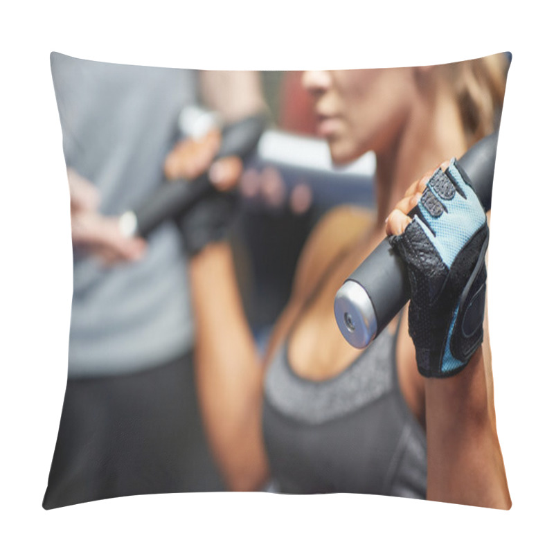 Personality  Man And Woman Flexing Muscles On Gym Machine Pillow Covers