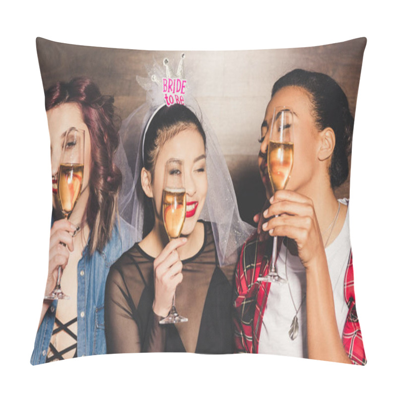 Personality  Multicultural Women With Champagne At Hen Party Pillow Covers