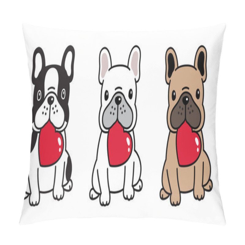 Personality  Dog Vector French Bulldog Heart Valentine Cartoon Character Icon Sitting Smile Logo Breed Illustration Pillow Covers