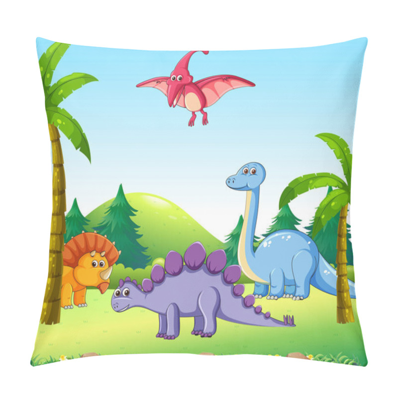 Personality  Different Dinosaur In Nature Illustration Pillow Covers