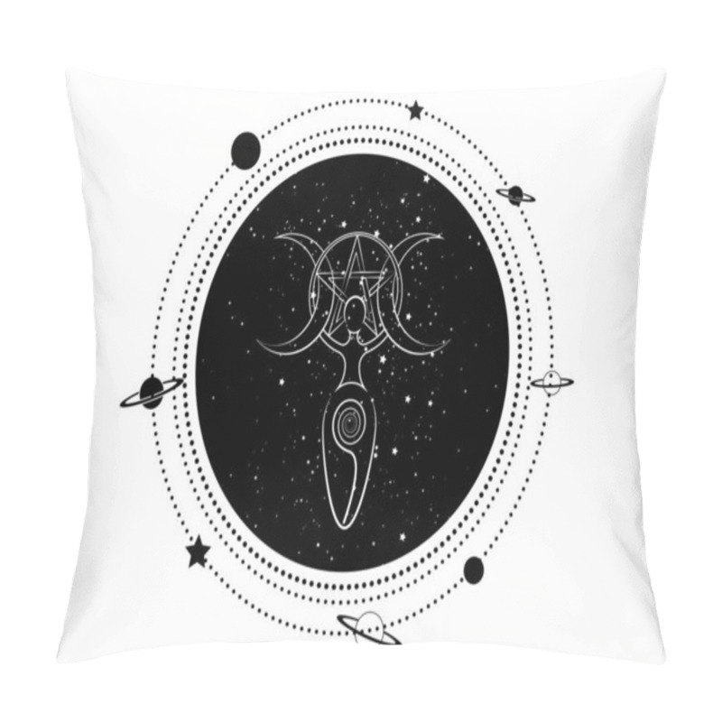 Personality  Woman Spiral Goddess Of Fertility And Triple Moon Wiccan. The Spiral Cycle Of Life, Death And Rebirth. Wicca Pentacle,  Mother Earth Symbol Of Sexual Procreation, Vector Tattoo Sign Icon Isolated Pillow Covers