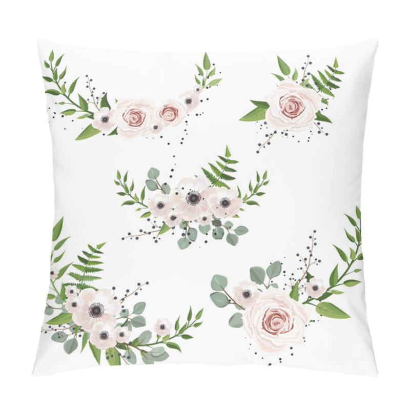 Personality  Vector Designer Elements Set Collection Of Green Forest Leaves, And Flowers In Watercolor Style. Pillow Covers