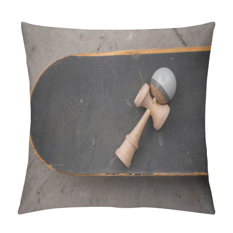 Personality  Top View Of Assembled Kendama Game On Skateboard Pillow Covers