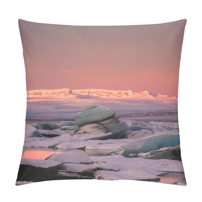 Personality  Sunrise Illuminating Icebergs And Glacier Landscape At Jokusarlon, South Iceland Pillow Covers