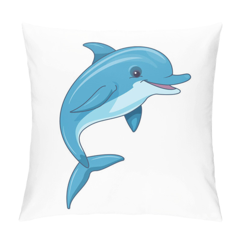 Personality  Vector Illustration. Cheerful Funny Dolphin In Cartoon Style On A White Background. Pillow Covers