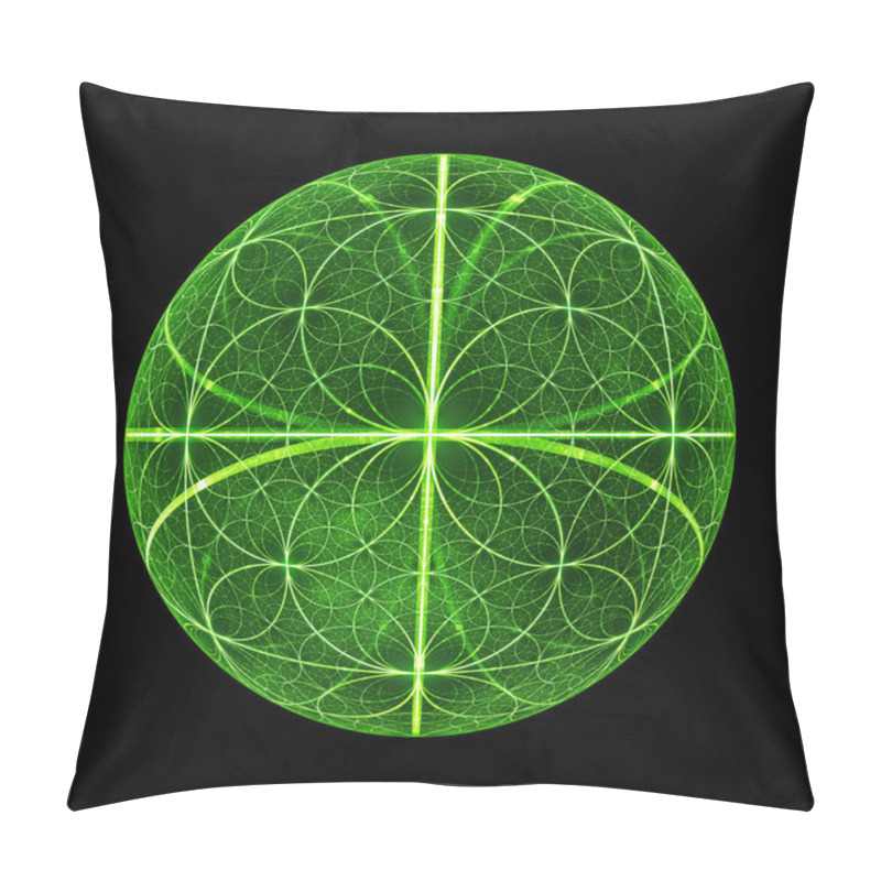 Personality  Green Glowing Fibonacci Circles Ball Isolated On Black Pillow Covers