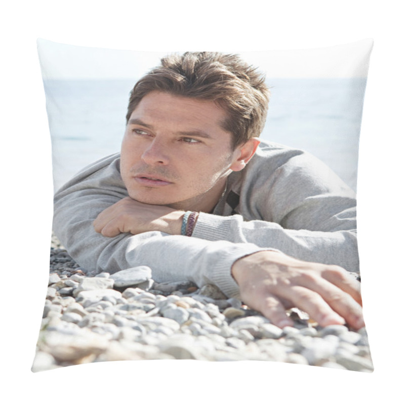 Personality  Man Sitting Down On The Shore Pillow Covers