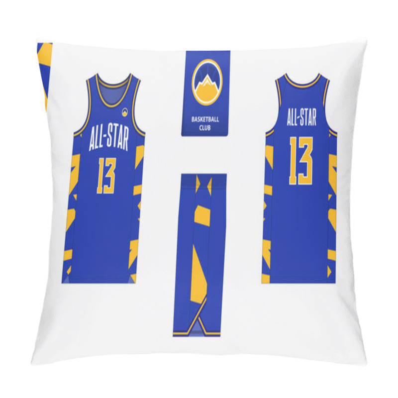 Personality  Basketball Uniform Mockup Template Design For Sport Club. Basketball Jersey, Basketball Shorts In Front, Back View And Side View. Basketball Logo Design. Vector Illustration Pillow Covers