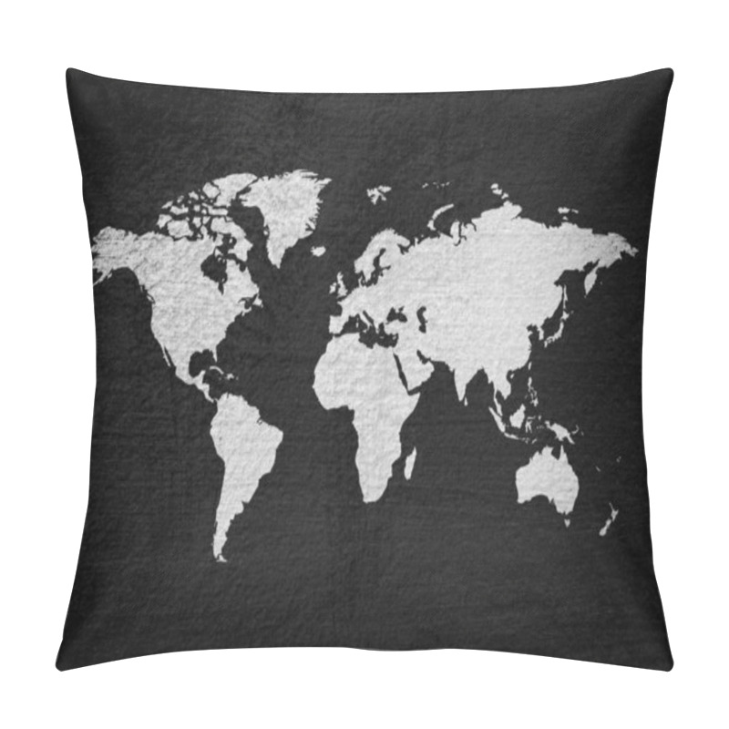 Personality  White World Map On Black Cement Plaster Texture Pillow Covers