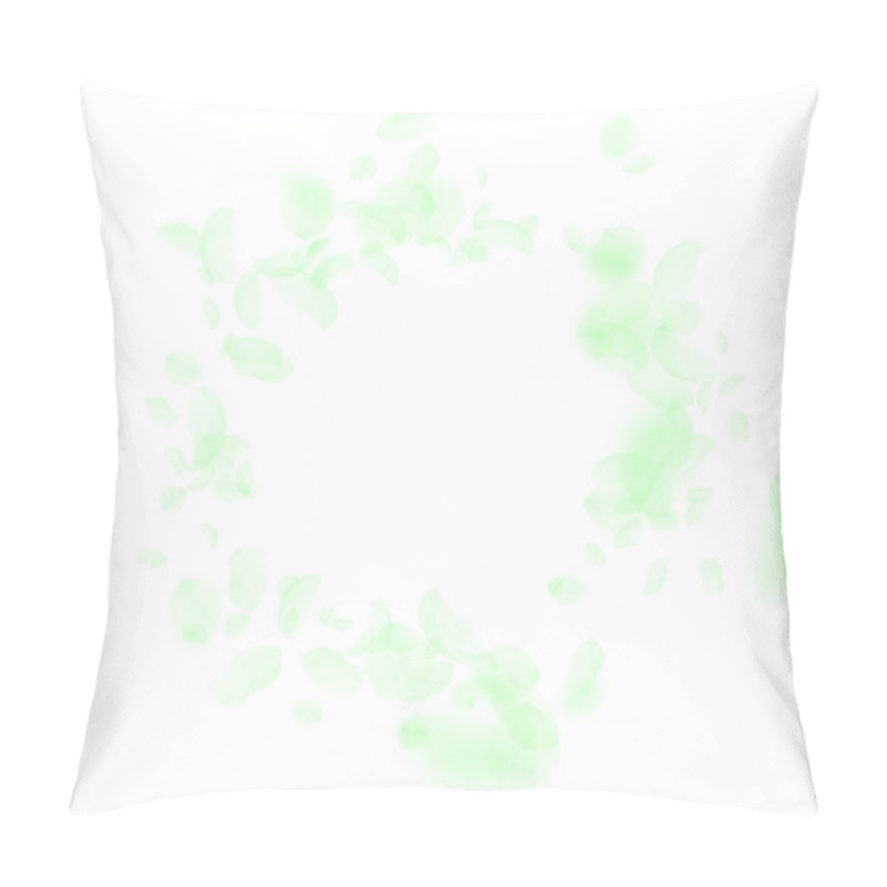 Personality  Green Flower Petals Falling Down. Energetic Romantic Flowers Vignette. Flying Petal On White Square Background. Love, Romance Concept. Curious Wedding Invitation. Pillow Covers