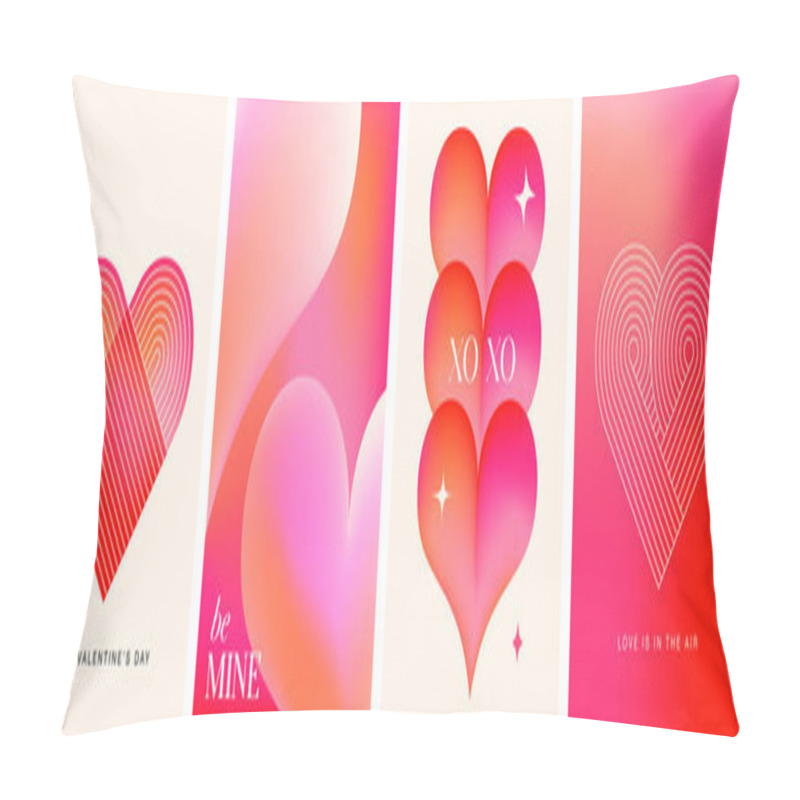 Personality  Abstract Valentines Day Cards Collection, Valentines Background In Red And Pink Gradient Colors, Linear Art And Elements. Hearts, Love, Wedding Concept Vector Design Pillow Covers