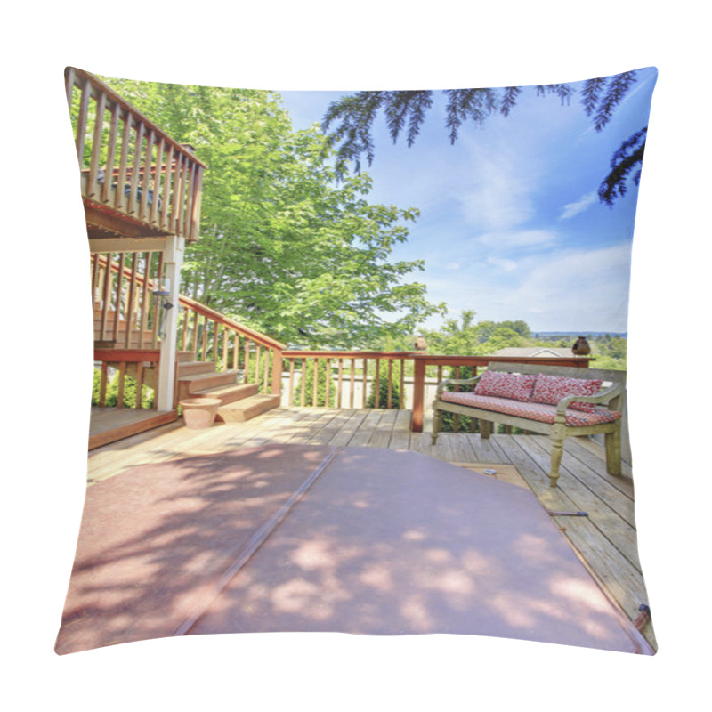 Personality  Two Level Backyard Deck With Bench And Hot Tub For Enjoyment On The First Level. Pillow Covers